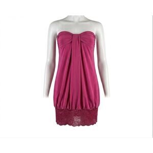 Chesky Strapless Satin Bow Tube Dress Women’s XS/Small Lace Hem Pink Barbie Y2K
